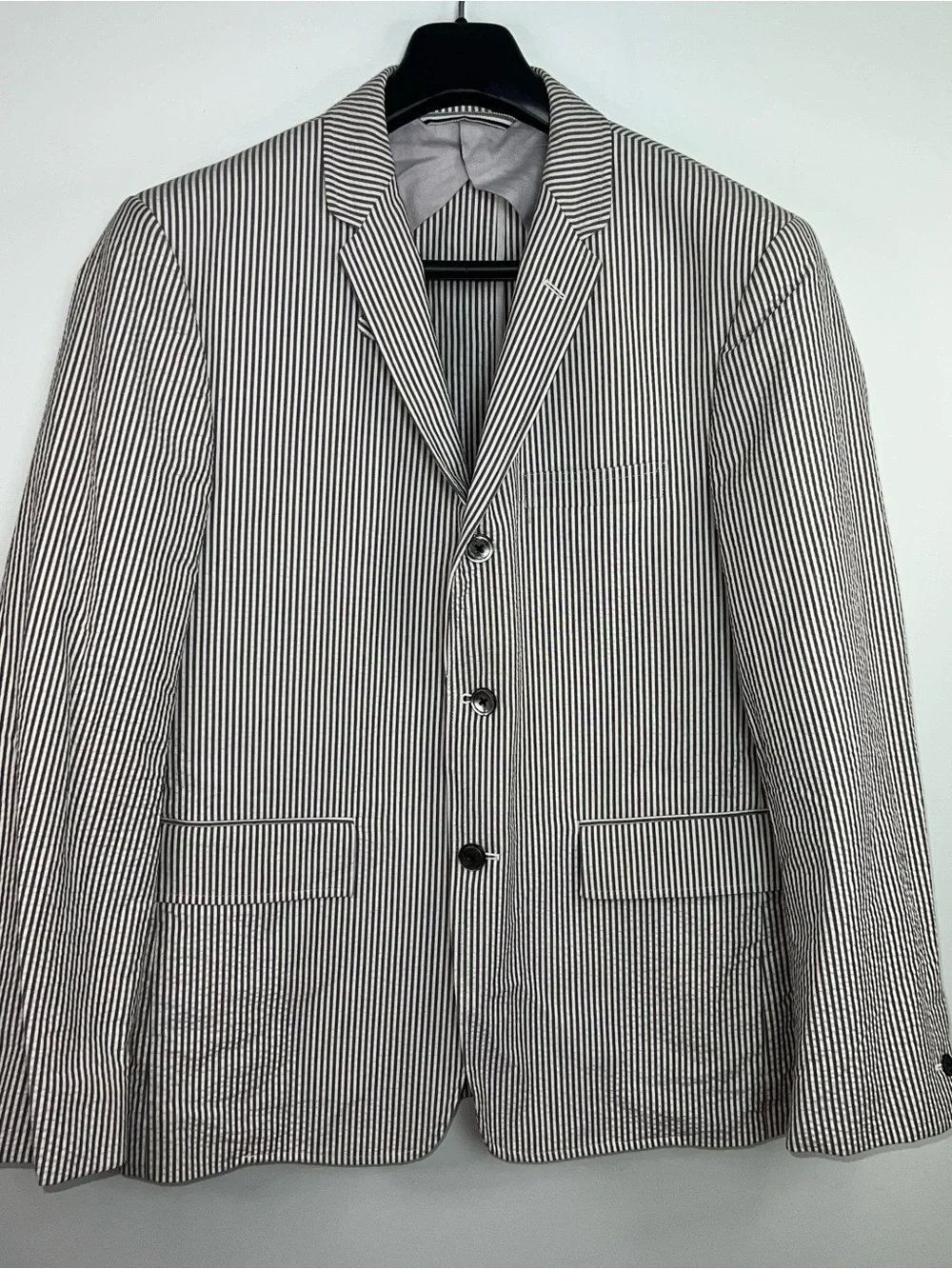 Thom Grey Thom Browne LL 42R Gray White Seersucker 100% Cotton Blazer